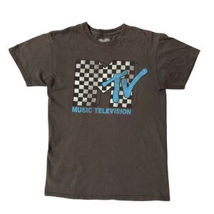Men's MTV Music Television Checkered Logo Gray T-Shirt Size S